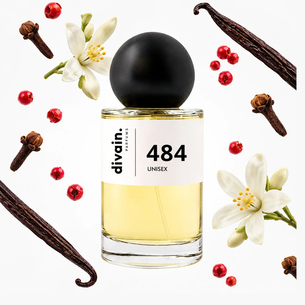 divain. 484, perfume inspirado en Replica By the Fireplace de Maison Margiela, frasco de 100 ml