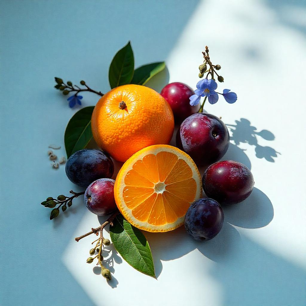 Mandarina, lichi y lirio representando las notas olfativas del perfume.